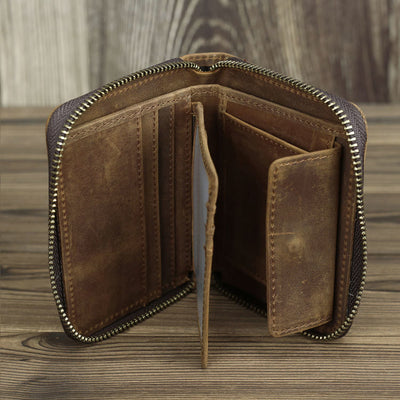 Retro Leather Wallet Multifunctional Small Zipper Purse For Men