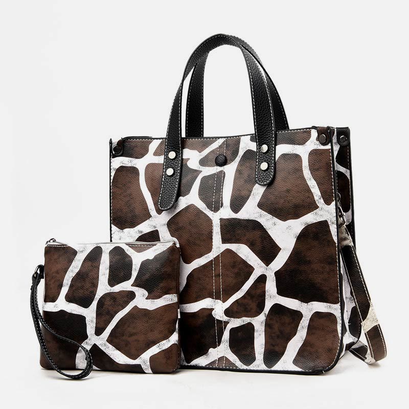 Leopard Print Tote Bag Set For Women Leather Handbag
