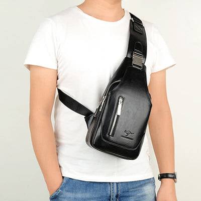 Men's Anti-theft Vintage Sling Bag with USB Charging Port
