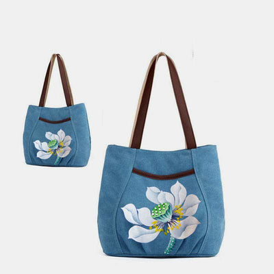 Multi-Pocket Casual Canvas Tote Handbags for Women Shoulder Bag Top-Handle Satchel