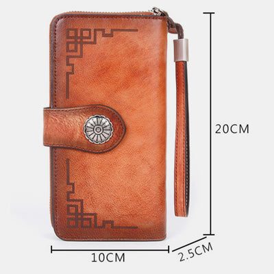 Genuine Leather Clutch Zipper Long Cellphone Wallet Purse with Removable Wristlet
