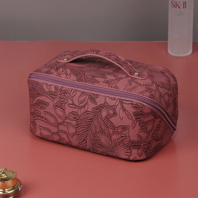 Cosmetic Bag For Women PU Leather Vintage Printing Travel Bag