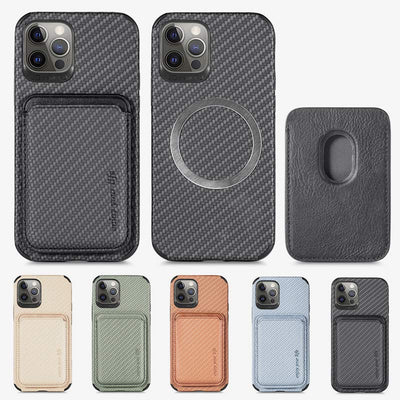 Magnetic Phone Wallet for iPhone Fiber Texture Phone Case with Magnetic Card Holder