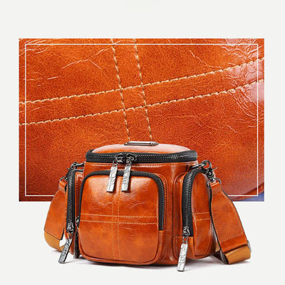Retro Small Camera Bag for Women Oil Wax Leather Crossbody Purse