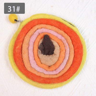 Round Coin Purse For Women Cute Wool Felt Clutch