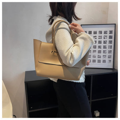 Clamshell Tote For Women Large Minimalist Leather Office Commuter Purse