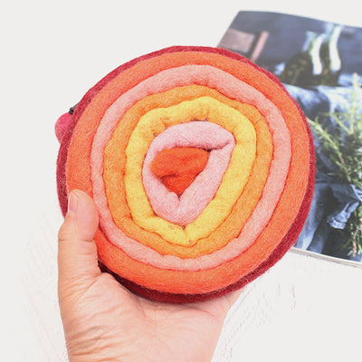 Round Coin Purse For Women Cute Wool Felt Clutch