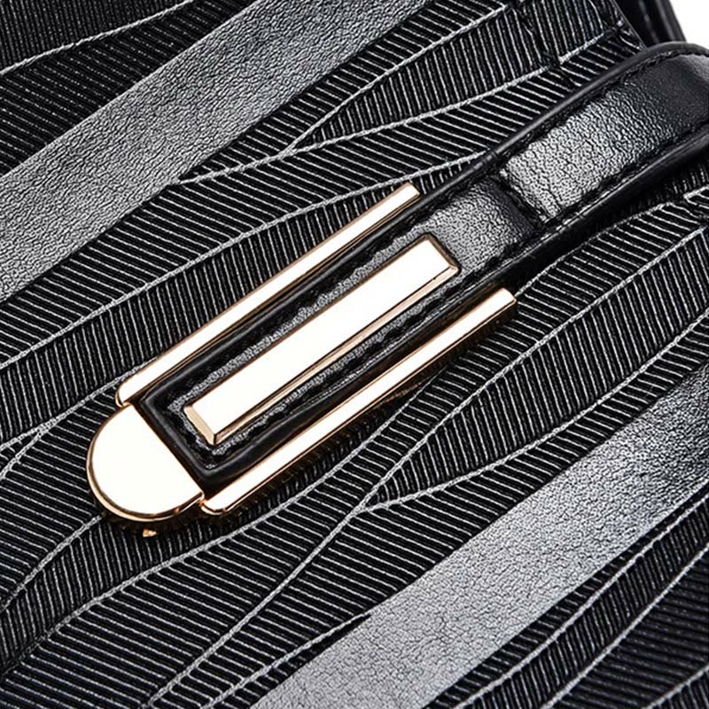 Stripe Pattern Handbag Women Large Vegan Leather Crossbody Bucket Bag