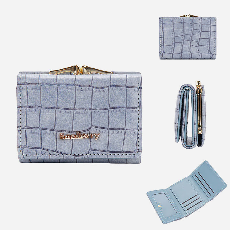 Triple Fold Wallet For Women Buckle Leather Portable Small Purse