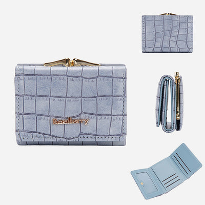 Triple Fold Wallet For Women Buckle Leather Portable Small Purse