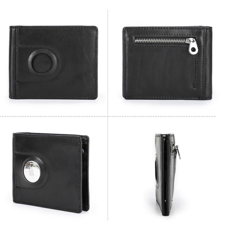 Multi Slot Leather Airtag Wallet - Black