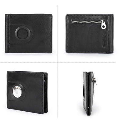 Multi Slot Leather Airtag Wallet - Black