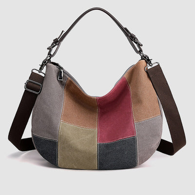 Large Capacity Vintage Stitching Color Dumpling Crossbody Bag