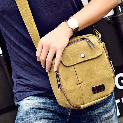 Mens Small Messenger Bag Multi-Slot Travel WorK Canvas Shoulder Bag