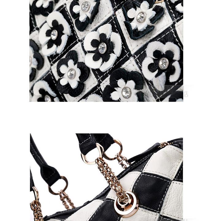 Genuine Leather Multicolor Flower Handbag
