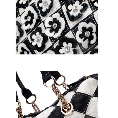 Genuine Leather Multicolor Flower Handbag