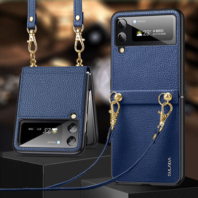 Crossbody Phone Case Samsung Z Flip 4 Folding Screen Leather Protective Cover