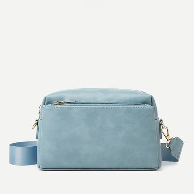 Triple Zip Small Crossbody Bag Faux Leather Casual Handbag Camera Purse