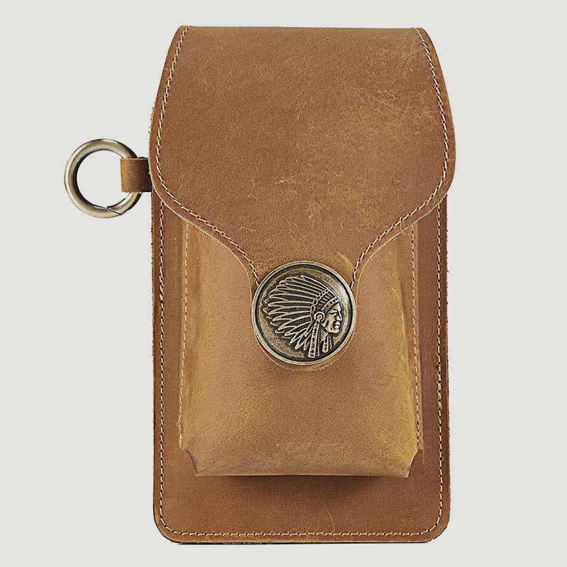 Vintage Leather Flip Phone Bag Belt Pouch with Cigarette Pocket - image 9
