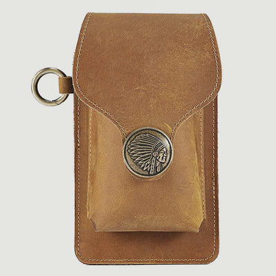 Vintage Leather Flip Phone Bag Belt Pouch with Cigarette Pocket - image 9