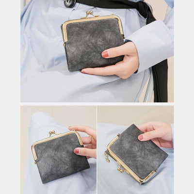 Multifunctional Bifold Vintage Kiss Lock Coin Purse