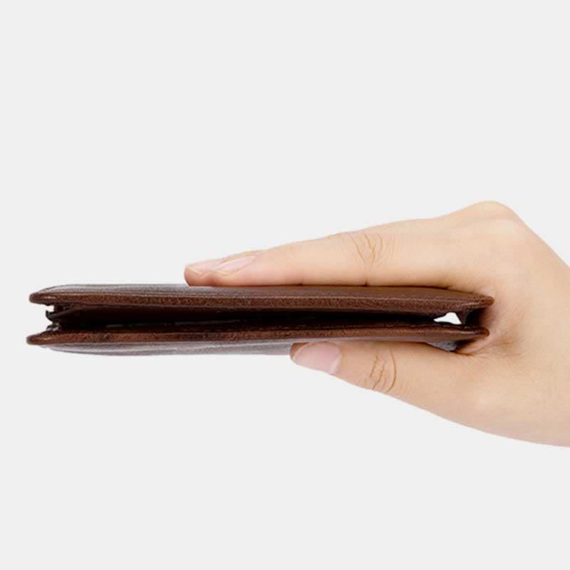 RFID Blocking Cowhide Leather Wallet Retro Roomy Front Pocket Wallet