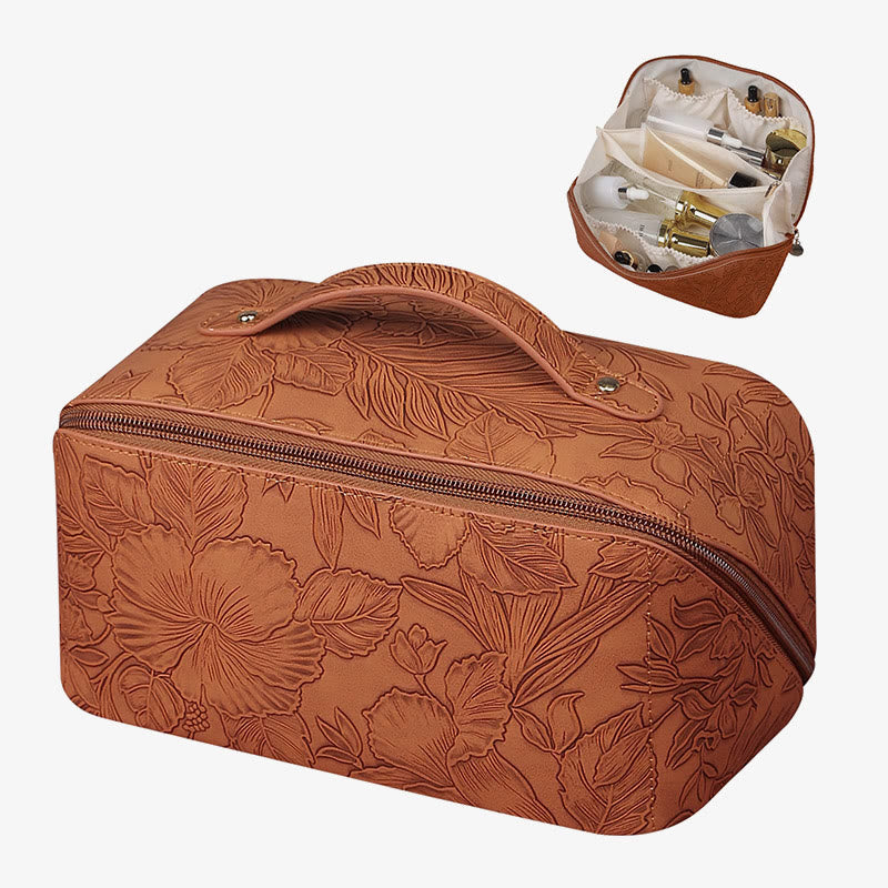 Cosmetic Bag For Women PU Leather Vintage Printing Travel Bag