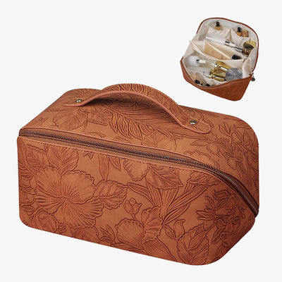 Cosmetic Bag For Women PU Leather Vintage Printing Travel Bag