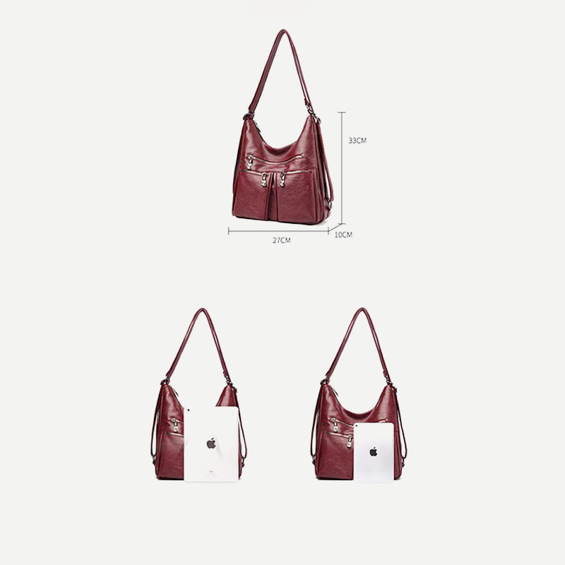 3 Way Use Backpack Multi Pocket Leather Zip Crossbody Shoulder Bag