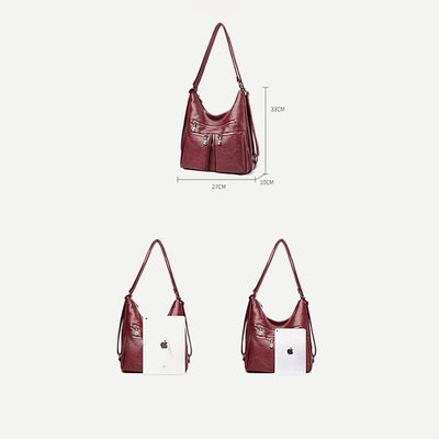 3 Way Use Backpack Multi Pocket Leather Zip Crossbody Shoulder Bag