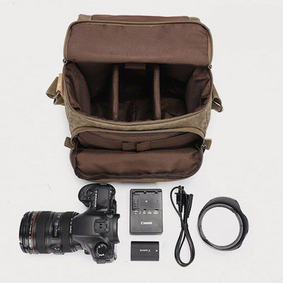 Retro Waxed Canvas Camera Bag DSLR SLR Padded Crossbody Shoulder Bag
