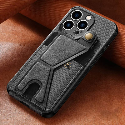 Shockproof Dustproof Leather Phone Case for iPhone with Card Slot Kickstand