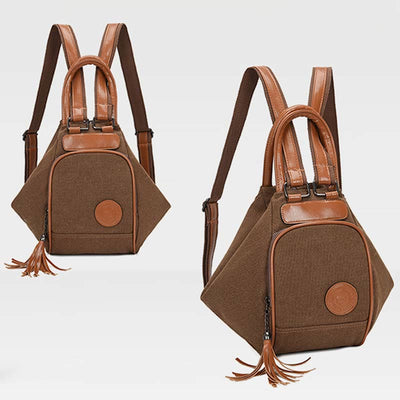 Multifunctional Womens Backpack Tassel Decor Durable Canvas Travel Daypack
