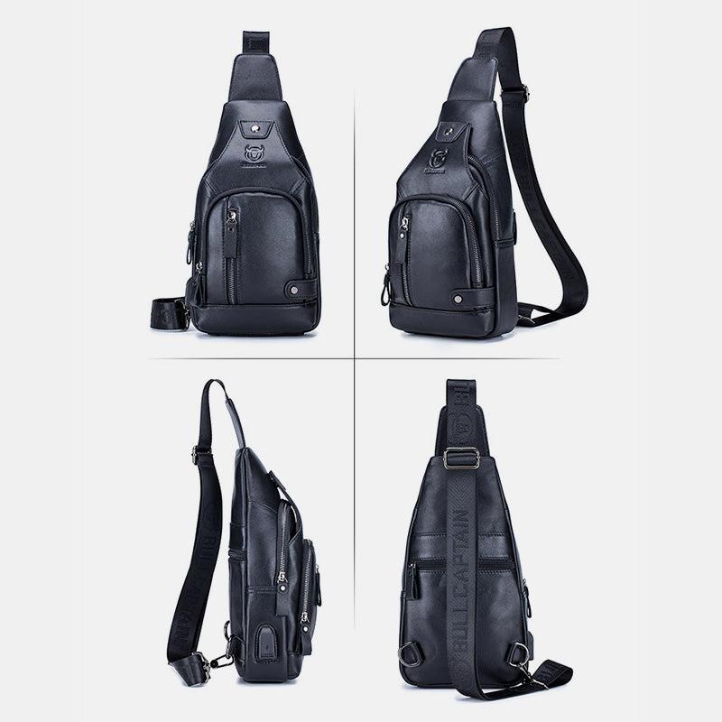 USB Charging Real Leather Sling Bag