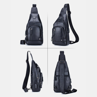 USB Charging Real Leather Sling Bag