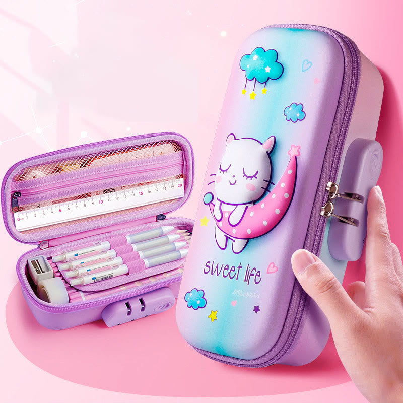 Cute Pencil Case For Kids Large Capacity Coded Lock Case