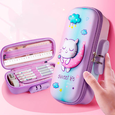 Cute Pencil Case For Kids Large Capacity Coded Lock Case