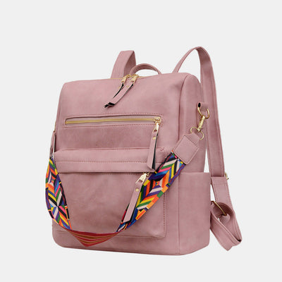 Multifunciton Casual Women Rucksack Daypack Leather Plaid Backpack With Shoulder Strap