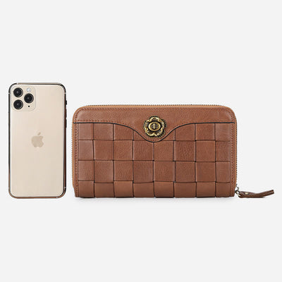 Leather Woven Wallet For Women Men Long Multifunction Clutch Bag