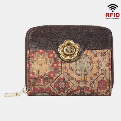 RFID Multi-Slot Genuine Leather Vintage Printing Short Wallet Card Holder