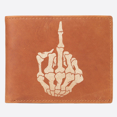 Skull One Finger Salute Engrave Wallet For Men RFID Purse