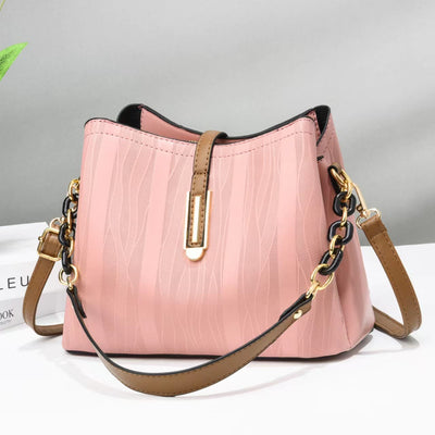 Stripe Pattern Handbag Women Large Vegan Leather Crossbody Bucket Bag