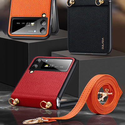Crossbody Phone Case Samsung Z Flip 4 Folding Screen Leather Protective Cover