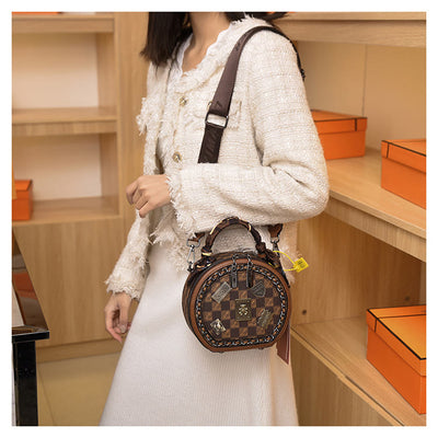 Top-handle Bag For Women Vintage Wide Strap Small Round Bag
