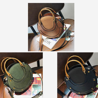 Large Capacity Round Shape Elegant Top-Handle Bag With Metallic Handle