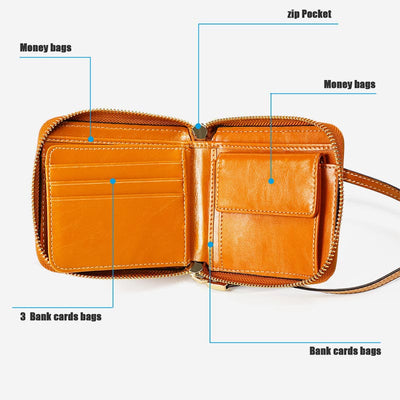 Small Bifold Zip Around Wallet RFID Blocking with Card Holder Coin Purse
