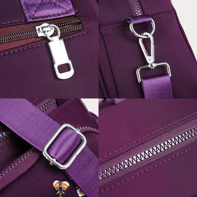 Multi-Compartment Waterproof Embroidery Floral Backpack Daypack Crossbody Bag