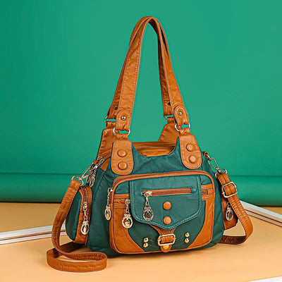 Tote Bag For Women Vintage Riveted Multi-Pocket Leather Crossbody Bag