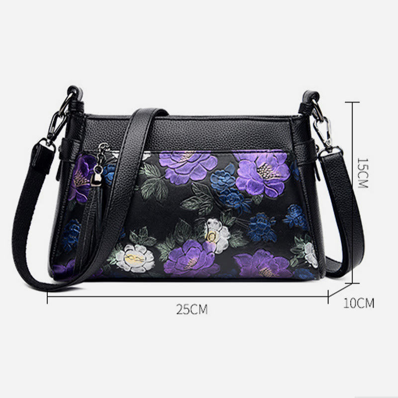 Blooming Floral Crossbody Bag For Women Dragonfly Print Tassel Purse