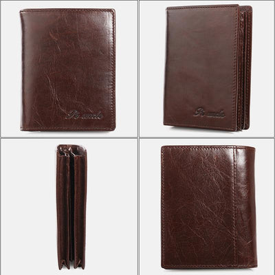 RFID Vertical Genuine Leather Multi-Slot Wallet